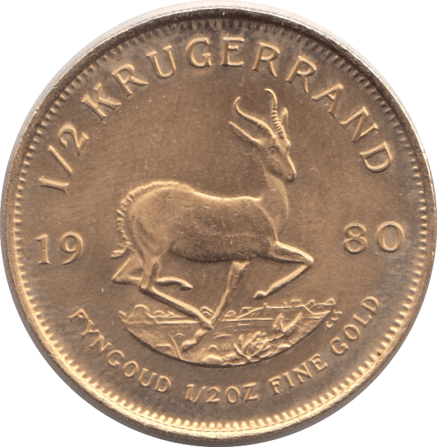 1980 GOLD KRUGERRAND HALF OUNCE ( UNC ) SOUTH AFRICA - Gold World Coins - Cambridgeshire Coins