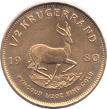 1980 GOLD KRUGERRAND HALF OUNCE ( UNC ) SOUTH AFRICA - Gold World Coins - Cambridgeshire Coins