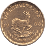 1980 GOLD KRUGERRAND QUARTER OUNCE ( UNC ) SOUTH AFRICA - Gold World Coins - Cambridgeshire Coins