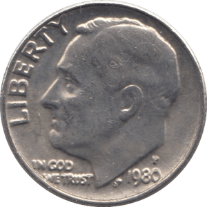 1980 ONE DIME USA PHILADELPHIA MINT - SILVER WORLD COINS - Cambridgeshire Coins