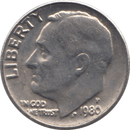 1980 ONE DIME USA PHILADELPHIA MINT - SILVER WORLD COINS - Cambridgeshire Coins