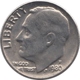 1980 ONE DIME USA PHILADELPHIA MINT - SILVER WORLD COINS - Cambridgeshire Coins