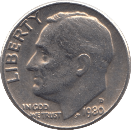 1980 ONE DIME USA - SILVER WORLD COINS - Cambridgeshire Coins