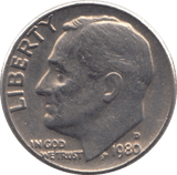 1980 ONE DIME USA - SILVER WORLD COINS - Cambridgeshire Coins