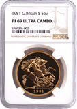 1981 GOLD PROOF £5 SOVEREIGN (NGC) PF 69 ULTRA CAMEO - NGC CERTIFIED COINS - Cambridgeshire Coins
