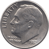 1982 ONE DIME USA - SILVER WORLD COINS - Cambridgeshire Coins