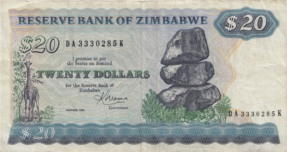 1983 20 DOLLARS BANKNOTE ZIMBABWE REF 1034 - World Banknotes - Cambridgeshire Coins