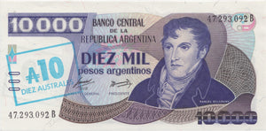1985 10 AUSTRALES OVERPRINT ARGENTINA REF 546 - World Banknotes - Cambridgeshire Coins