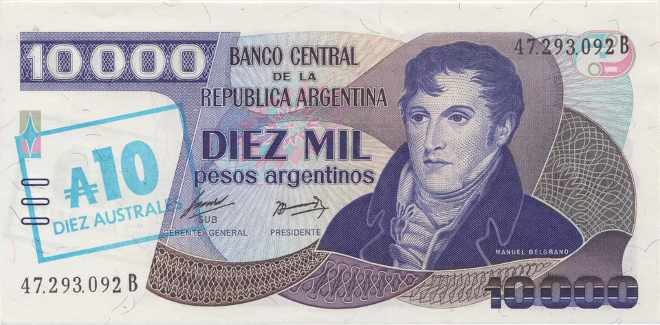 1985 10 AUSTRALES OVERPRINT ARGENTINA REF 546 - World Banknotes - Cambridgeshire Coins
