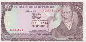 1986 50 PESOS BANKNOTE COLOMBIA REF 693 - World Banknotes - Cambridgeshire Coins
