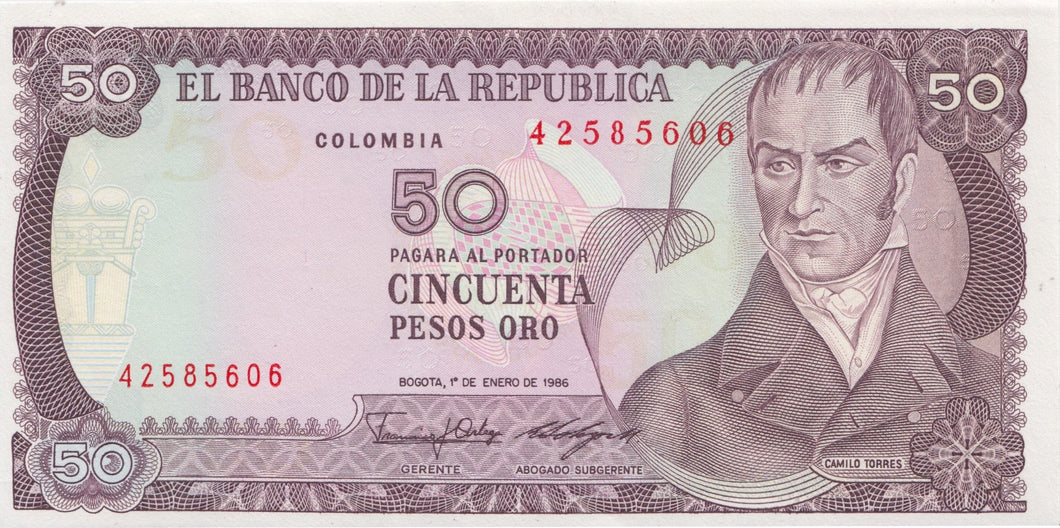 1986 50 PESOS BANKNOTE COLOMBIA REF 693 - World Banknotes - Cambridgeshire Coins