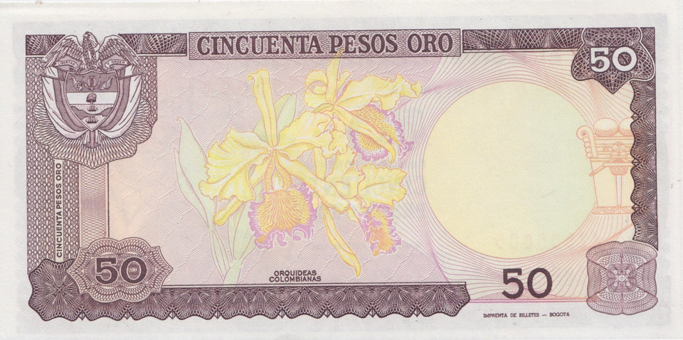 1986 50 PESOS BANKNOTE COLOMBIA REF 693 - World Banknotes - Cambridgeshire Coins