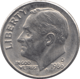 1986 ONE DIME USA - SILVER WORLD COINS - Cambridgeshire Coins