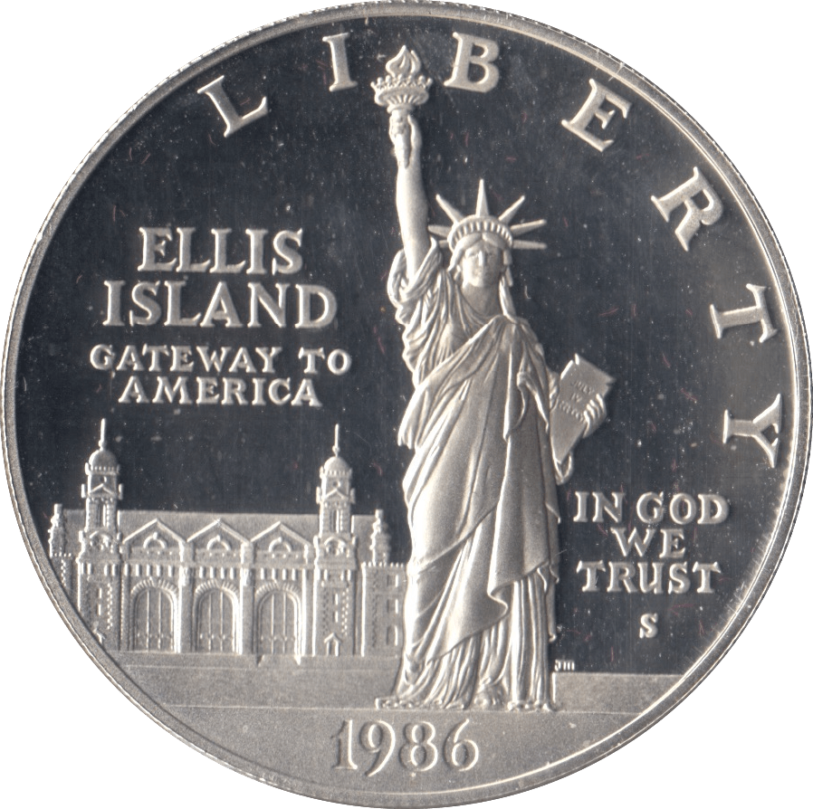 1986 SILVER PROOF DOLLAR ELLIS ISLAND USA - SILVER WORLD COINS - Cambridgeshire Coins