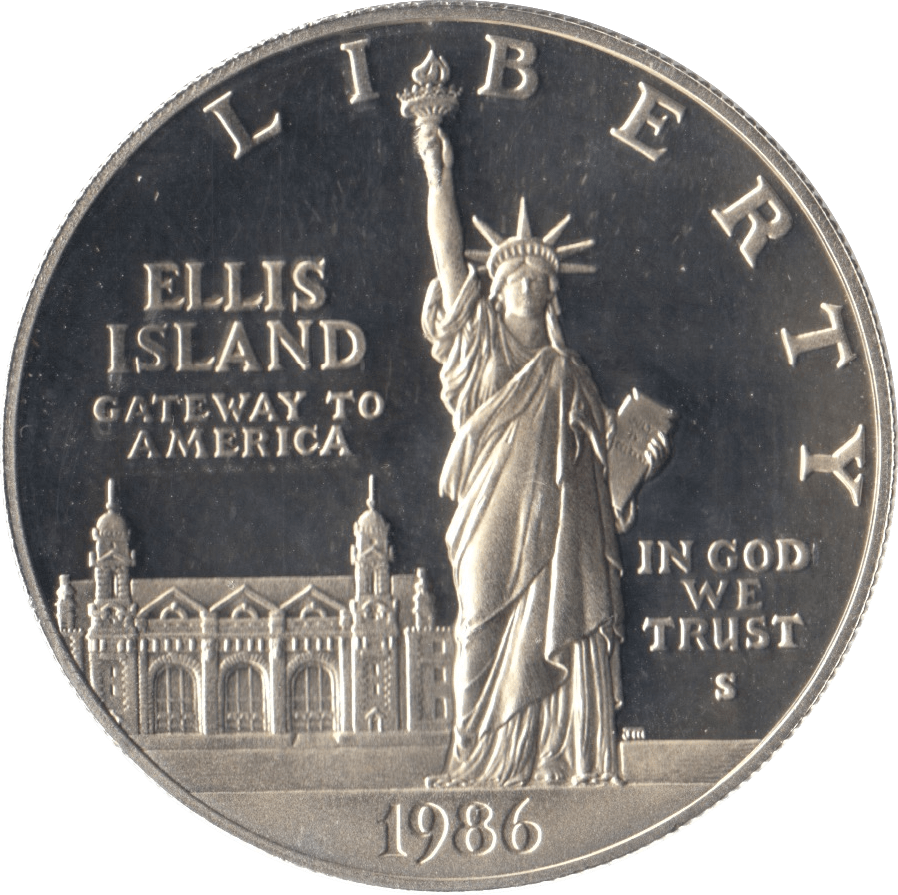 1986 SILVER PROOF DOLLAR ELLIS ISLAND USA - SILVER WORLD COINS - Cambridgeshire Coins