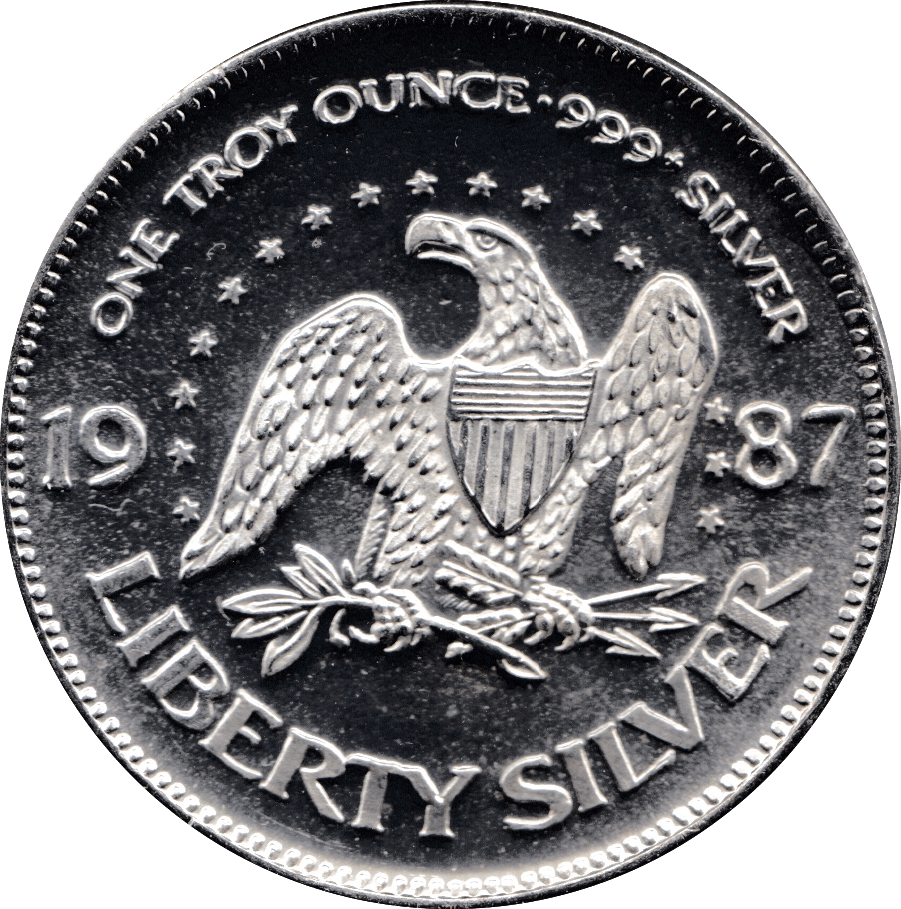 1987 A-MARK TROY OUNCE SILVER LIFE LIBERTY HAPPINESS USA - SILVER WORLD COINS - Cambridgeshire Coins