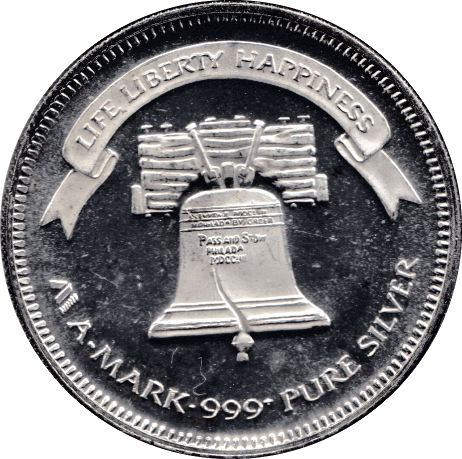 1987 A-MARK TROY OUNCE SILVER LIFE LIBERTY HAPPINESS USA - SILVER WORLD COINS - Cambridgeshire Coins