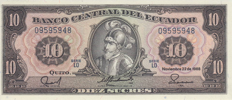 1988 10 SUCRES ECUADOR BANKNOTE ECUADOR REF 718 - World Banknotes - Cambridgeshire Coins