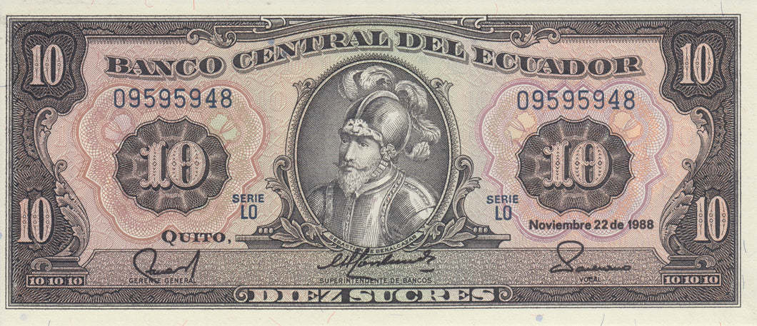 1988 10 SUCRES ECUADOR BANKNOTE ECUADOR REF 718 - World Banknotes - Cambridgeshire Coins