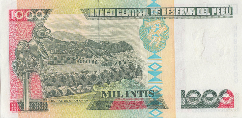 1988 1000 INTIS BANCO CENTRAL DE RESERVA DEL PERU PERU BANKNOTE REF 22 - World Banknotes - Cambridgeshire Coins