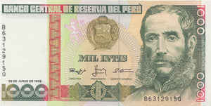 1988 1000 INTIS BANKNOTE PERU REF 1079 - World Banknotes - Cambridgeshire Coins