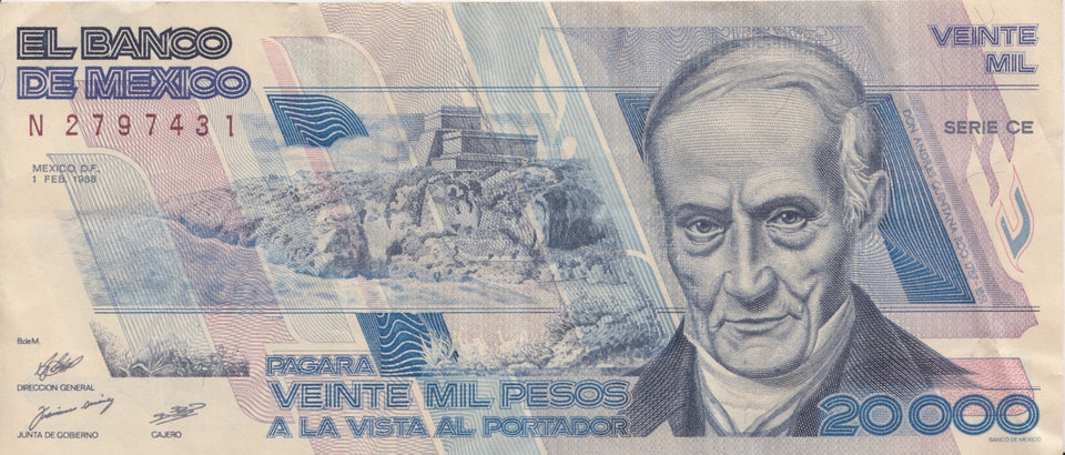 1988 20000 PESOS BANKNOTE MEXICO REF 898 - World Banknotes - Cambridgeshire Coins