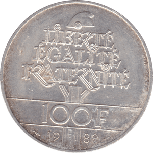 1988 FRANCE 100 FRANCS DECARTES COMMEMORATIVE SILVER .90 - SILVER WORLD COINS - Cambridgeshire Coins
