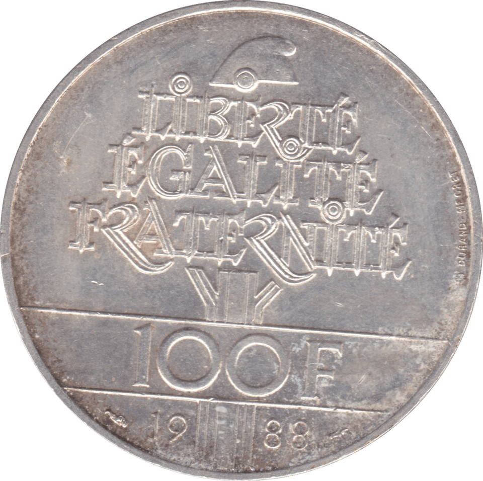 1988 FRANCE 100 FRANCS DECARTES COMMEMORATIVE SILVER .90 - SILVER WORLD COINS - Cambridgeshire Coins