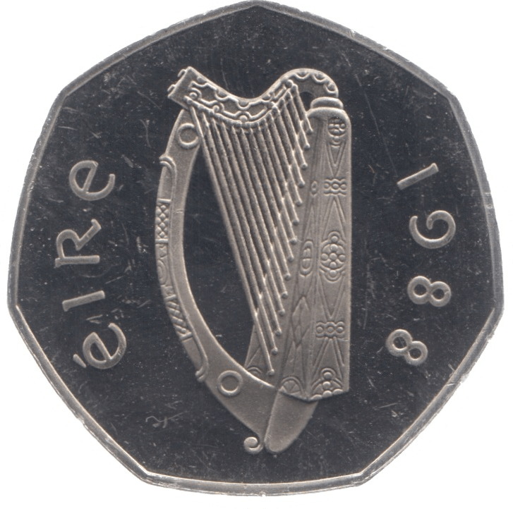 1988 IRELAND FIFTY PENCE - WORLD COINS - Cambridgeshire Coins