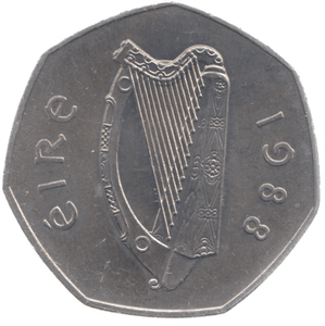 1988 IRELAND FIFTY PENCE - WORLD COINS - Cambridgeshire Coins