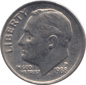 1988 ONE DIME USA PHILADELPHIA MINT - SILVER WORLD COINS - Cambridgeshire Coins