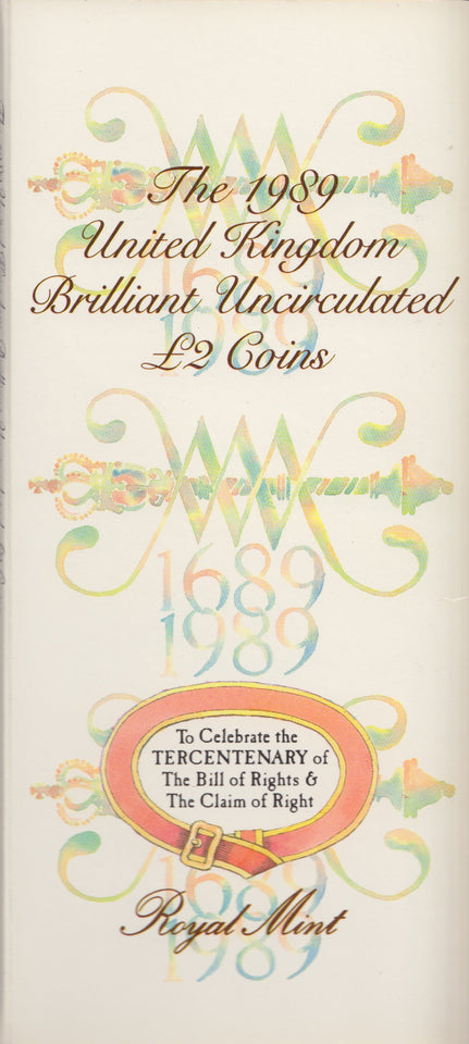 1989 £2 UNCIRCULATED PRESENTATION PACK BILL CLAIM OF RIGHTS - £2 BU PACK - Cambridgeshire Coins