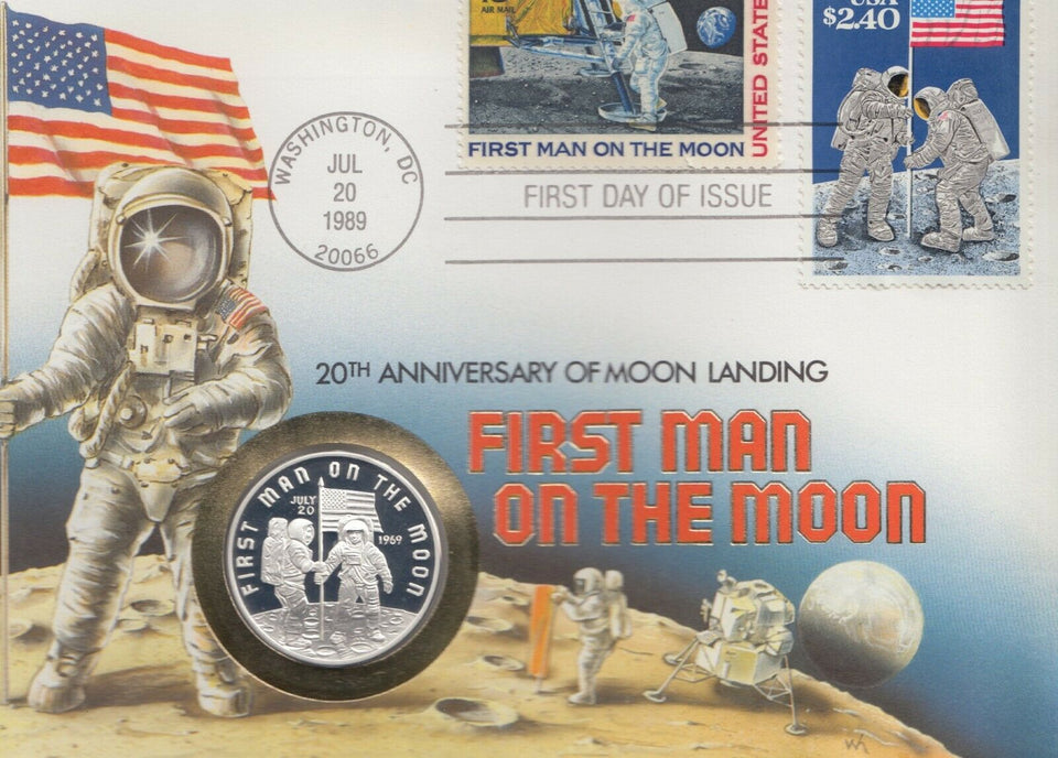 1989 20th Anniversary Of Moon Landing Commemoration Coin .999 Silver Proof - Cambridgeshire Coins