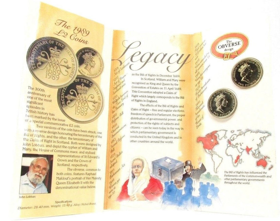 1989 Brilliant Uncirculated £2 Two Pound Bill & Claim Rights Pack - £2 BU PACK - Cambridgeshire Coins