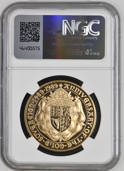 1989 GOLD PROOF SOVEREIGN ANNIVERSARY 5 SOVEREIGN (NGC) PF69 ULTRA CAMEO - NGC GOLD PROOF COINS - Cambridgeshire Coins