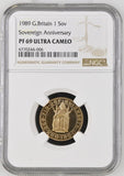 1989 GOLD PROOF SOVEREIGN ANNIVERSARY (NGC) PF69 ULTRA CAMEO - NGC GOLD COINS - Cambridgeshire Coins