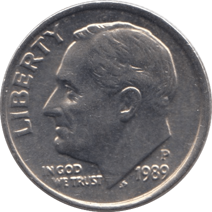 1989 ONE DIME USA PHILADELPHIA MINT - SILVER WORLD COINS - Cambridgeshire Coins