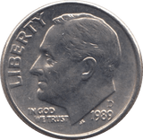 1989 ONE DIME USA - SILVER WORLD COINS - Cambridgeshire Coins