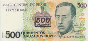 1990 500 CRUZEIROS OVERPRINT BANKNOTE BRAZIL REF 551 - World Banknotes - Cambridgeshire Coins