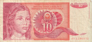 1990 BANK OF YUGOSLAVIA 10 DINARA BANKNOTE REF 1297 - World Banknotes - Cambridgeshire Coins