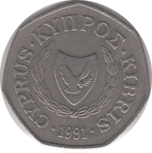 1991 50 CENTS CYPRUS - WORLD COINS - Cambridgeshire Coins