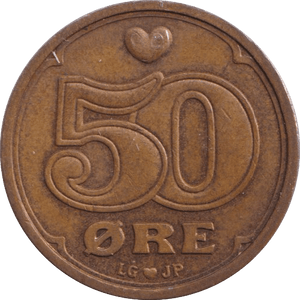 1991 50 ORE DENMARK - WORLD COINS - Cambridgeshire Coins