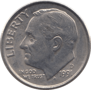 1991 ONE DIME USA - SILVER WORLD COINS - Cambridgeshire Coins