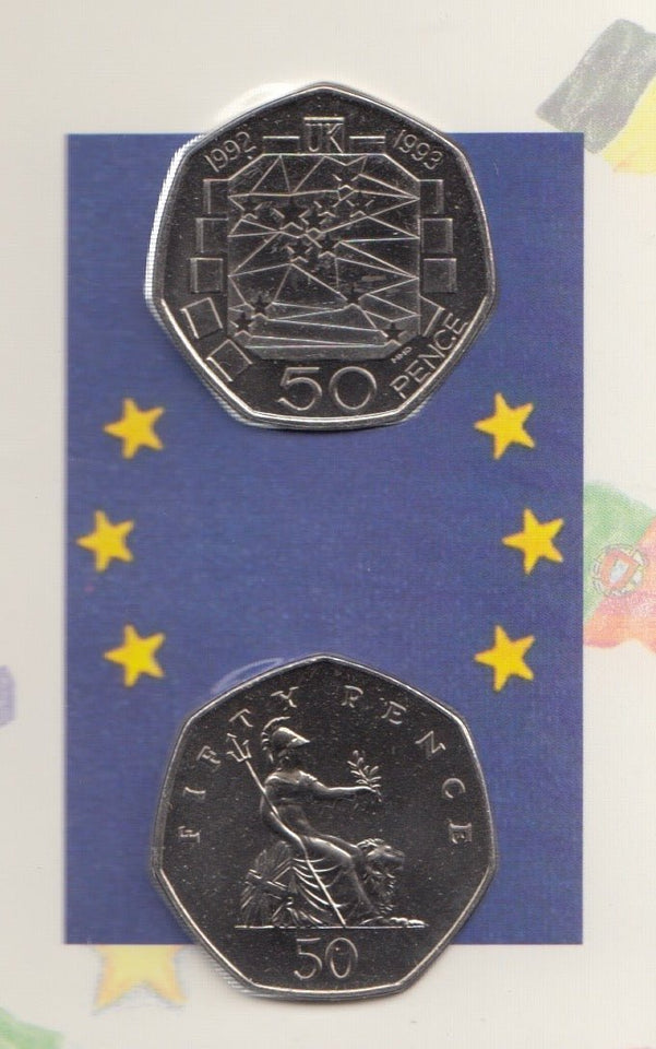 1992 1993 Europe Brilliant Uncirculated 50p Coins 2 Coin Pack EEC Council RARE - 50p BU Pack - Cambridgeshire Coins