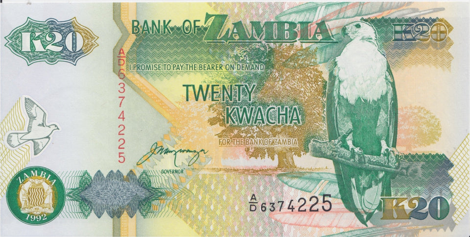 1992 20 KWACHA BANKNOTE ZIMBABWE REF 1036 - World Banknotes - Cambridgeshire Coins
