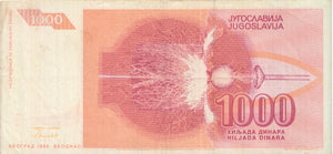 1992 BANK OF YUGOSLAVIA 1000 DINARA BANKNOTE REF 1291 - World Banknotes - Cambridgeshire Coins
