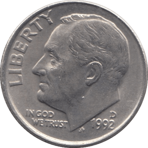 1992 ONE DIME USA - SILVER WORLD COINS - Cambridgeshire Coins