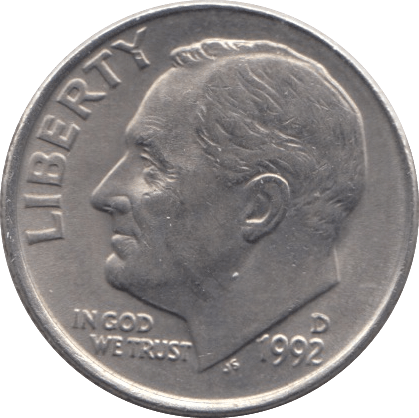 1992 ONE DIME USA - SILVER WORLD COINS - Cambridgeshire Coins