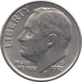 1992 ONE DIME USA - SILVER WORLD COINS - Cambridgeshire Coins