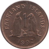 1992 ONE PENNY FALKLAND ISLANDS - WORLD COINS - Cambridgeshire Coins